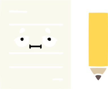 Bir insan tarafından çizilmiş bir test kağıdının düz renk retro karikatürü