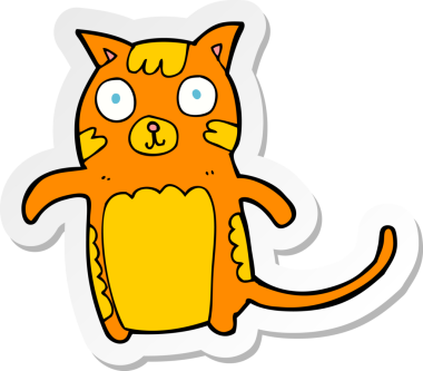 Bir insan tarafından çizilmiş çizgi film kedisinin çıkartması.