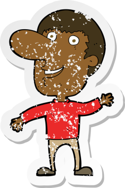 Bir insan tarafından çizilmiş bir çizgi film karakterinin gerilimli çıkartması.