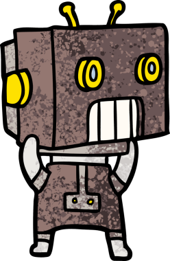 Bir insan tarafından çizilmiş çizgi film robotu