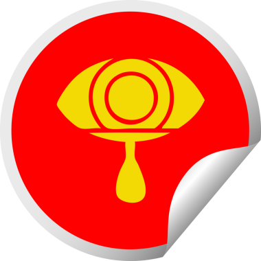 Bir insan tarafından çizilmiş ağlayan bir gözün dairesel soyma etiketi.