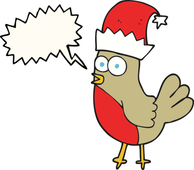 Bir insan tarafından çizilmiş Noel şapkasıyla serbest konuşma balonu robin çizimi