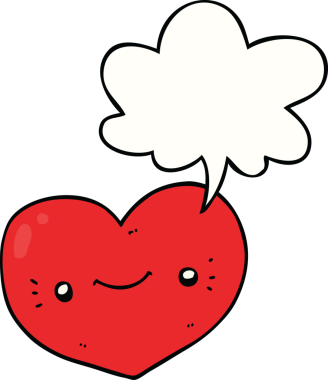 Bir insan tarafından çizilmiş konuşma balonu olan kalp çizgi film karakteri.