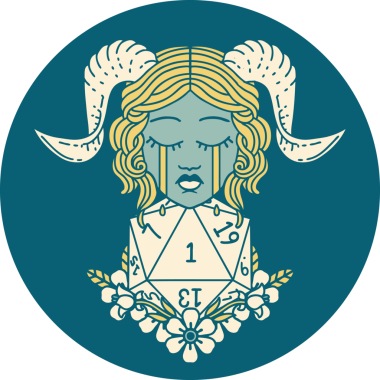 Ağlama ikonu, bir insan tarafından çizilmiş doğal bir D20 zar ile bağlanıyor.