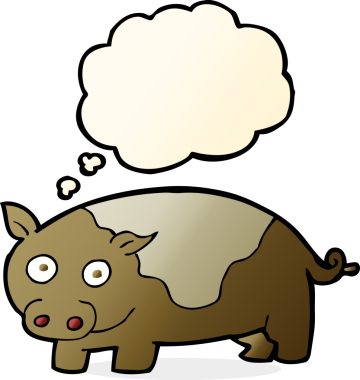 Bir insan tarafından çizilmiş düşünce balonlu çizgi film domuzu.