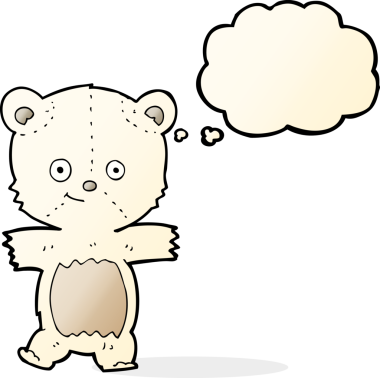 Bir insan tarafından çizilmiş düşünce baloncuklu şirin kutup ayısı.