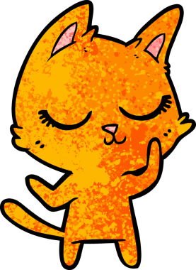 Bir insan tarafından çizilmiş sakin çizgi film kedisi.