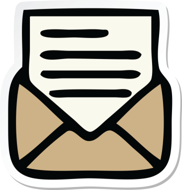 Bir insan tarafından çizilmiş şirin bir karikatür ve zarfın etiketi.