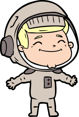 Bir insan tarafından çizilmiş mutlu astronot çizgi filmi.