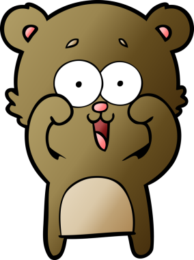 Bir insan tarafından çizilmiş gülen oyuncak ayı çizgi filmi.