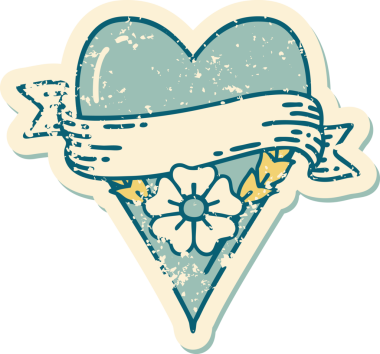 Bir insan tarafından çizilmiş kalp çiçeği ve pankartın sembolik dövmeli resmi.