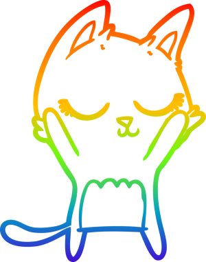 Gökkuşağı gradyan çizgisi bir insan tarafından çizilmiş sakin bir çizgi kedi çizimi