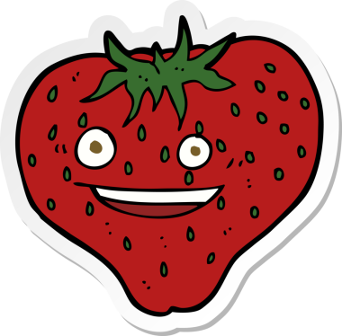 Bir insan tarafından çizilmiş karikatür çileği çıkartması.