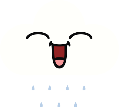 Bir insan tarafından çizilmiş bir yağmur bulutunun düz renkli retro karikatürü