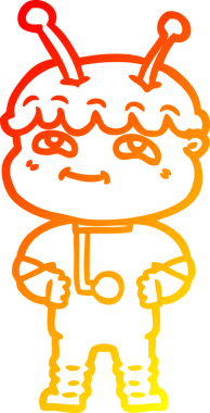 Bir insan tarafından çizilmiş dost canlısı bir uzay adamının sıcak çizgi çizimi