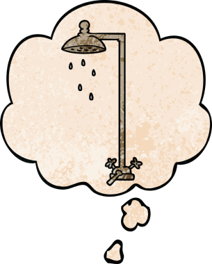 Bir insan tarafından çizilmiş grunge desenli düşünce baloncuklu çizgi film duşu.