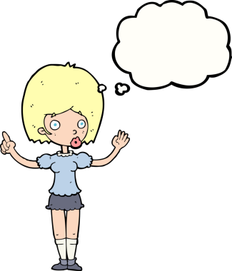 Çizgi filmdeki kadın bir insan tarafından çizilmiş düşünce balonuyla anlatmak istediği şeyi anlatıyor.