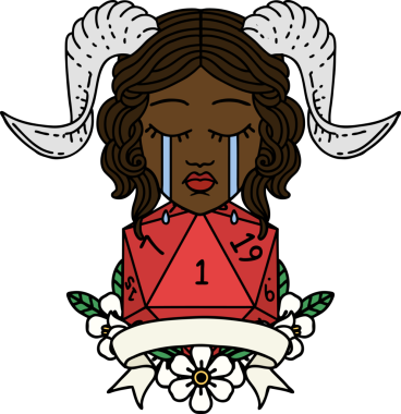 Retro Dövme Biçimi Ağlama Ağlama Doğal bir D20 zar atışıyla bir insan tarafından çizilmiş