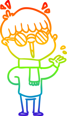 Bir insan tarafından çizilmiş gözlük takan çizgi film çocuğu çizimi.