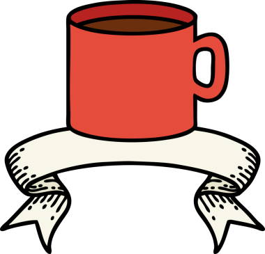 Geleneksel dövme ve bir insan tarafından çizilmiş bir fincan kahve.