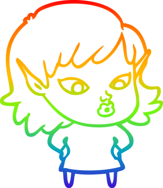 Gökkuşağı gradyan çizgisi bir insan tarafından çizilmiş güzel bir elf kızı çizimi