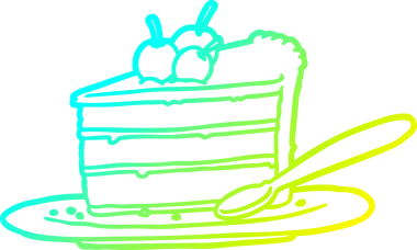 Bir insanın çizdiği çikolatalı pastanın soğuk gradyan çizimi.