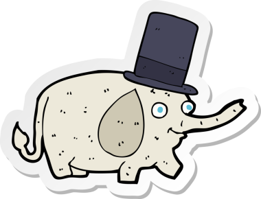 Bir insan tarafından çizilmiş silindir şapkalı bir fil çıkartması.