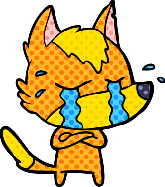 Bir insan tarafından çizilmiş üzgün küçük tilki çizgi film karakteri.