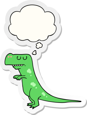 Düşünce baloncuklu çizgi film dinozoru insan tarafından çizilmiş bir çıkartma.