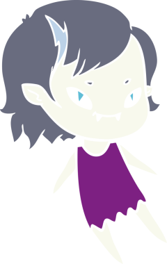 Bir insan tarafından çizilmiş düz renkli çizgi film arkadaş canlısı vampir kız.