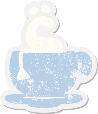 Bir insan tarafından çizilmiş dumanı tüten çay grunge etiketi.