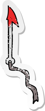 Bir insan tarafından çizilmiş karikatür zıpkınının gerilimli retro yapıştırması