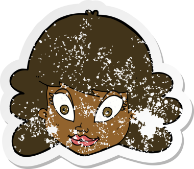 Bir insan tarafından çizilmiş mutlu kadın yüzü karikatürünün gerilimli retro yapıştırması