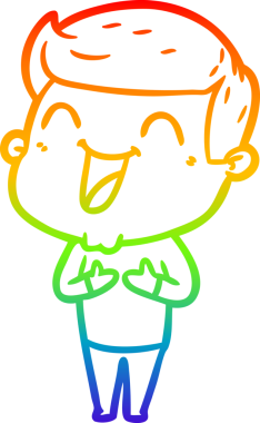 Gökkuşağı gradyan çizgi çizimi bir insan tarafından çizilmiş gülen bir karikatür adam