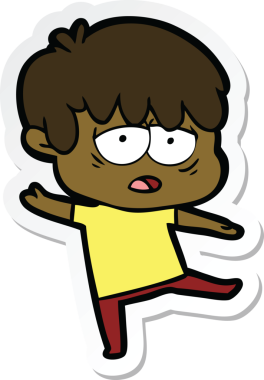 Bir insan tarafından çizilmiş bitkin bir çocuk çizgi filminin çıkartması.