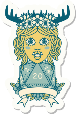 Bir insan tarafından çizilmiş 20 zarlı Ork Druid karakterinin çıkartması.