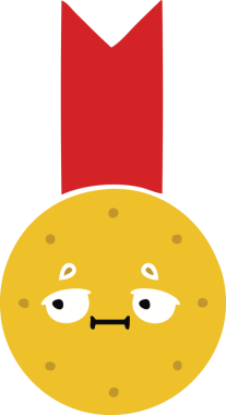 Bir insan tarafından çizilmiş altın madalyanın düz renkli retro karikatürü