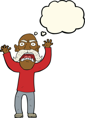 Bir insan tarafından çizilmiş düşünce baloncuğu olan kızgın yaşlı bir adam.