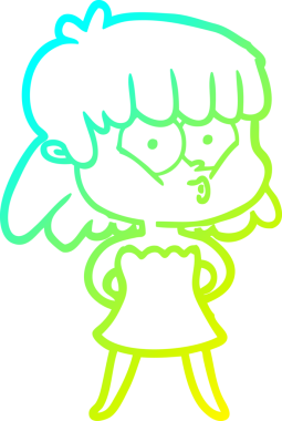 Bir insan tarafından çizilen ıslık çalan bir kızın soğuk gradyan çizgisi.