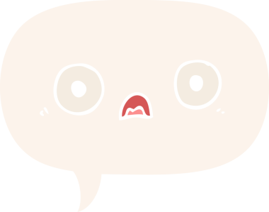 Bir insan tarafından çizilmiş, konuşma baloncuklu şirin çizgi film suratı.