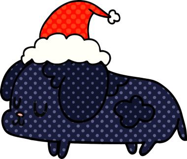 Bir insan tarafından çizilmiş kawaii köpeğinin Noel karikatürü.