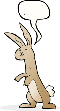 Bir insan tarafından çizilmiş konuşma balonlu çizgi film tavşanı.