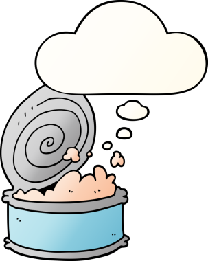 Bir insan tarafından çizilmiş, düşünce baloncuklu karikatür konservesi.