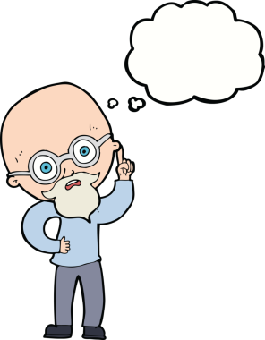 Bir insan tarafından çizilmiş düşünce baloncuğu olan yaşlı bir adam.
