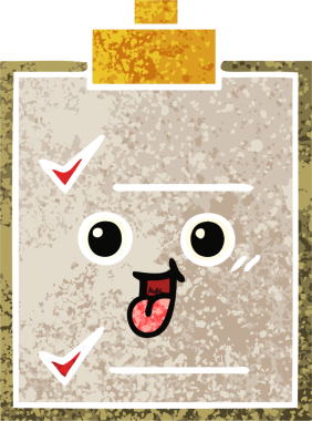 Bir insan tarafından çizilmiş bir kontrol listesinin retro illüstrasyon tarzı karikatürü