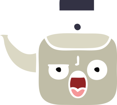 Bir insan tarafından çizilmiş bir çaydanlığın düz renkli retro karikatürü