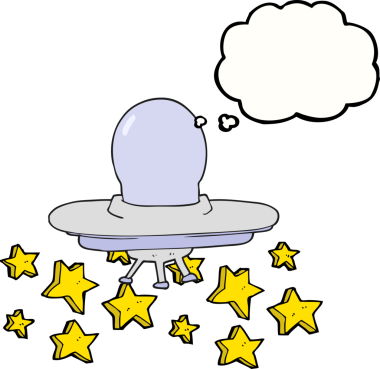 Bir insan tarafından çizilmiş serbest çizim balon karikatür uçan daire.