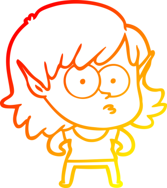 Bir insan tarafından çizilmiş, çizgi film karakteri bir elf kızı çizimi.