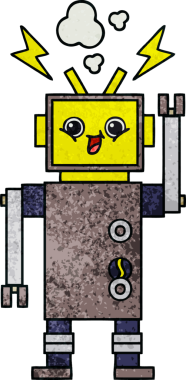 Bir insan tarafından çizilmiş bir robotun retro grunge dokusu