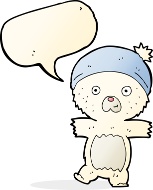 Bir insan tarafından çizilmiş konuşma baloncuklu şirin kutup ayısı.